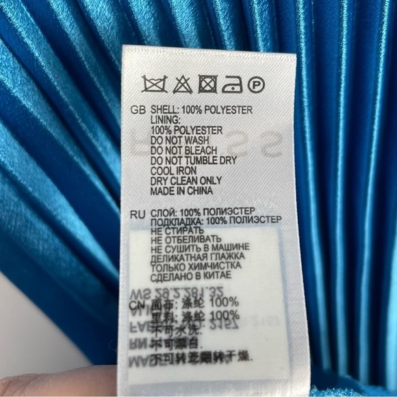 REISS ALICIA KNIFE PLEAT A-LINE V-NECK SHINY SATIN BLUE COCKTAIL DRESS - Picture 15 of 16